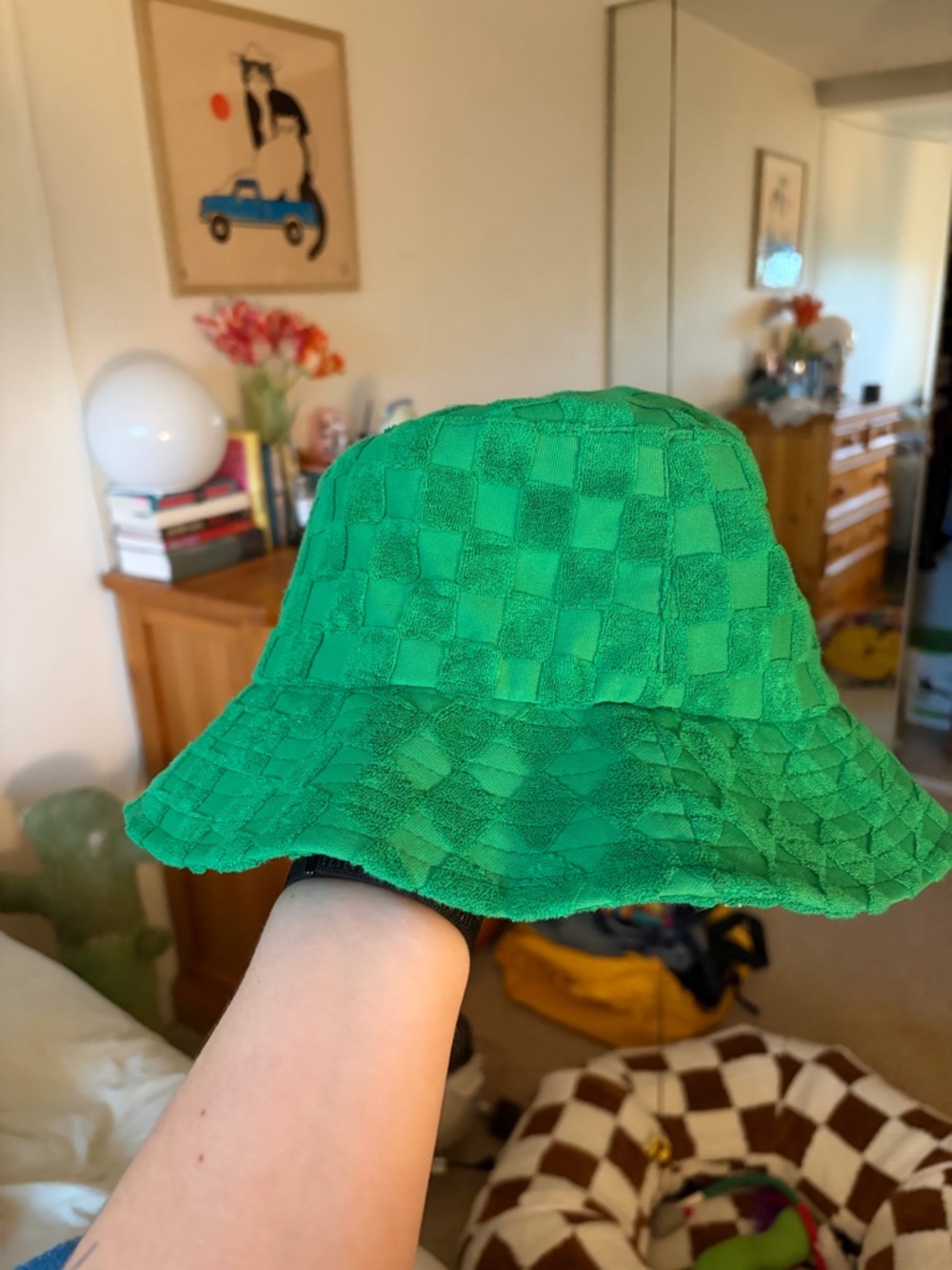 Emerald Green Checkerboard Bucket Hat